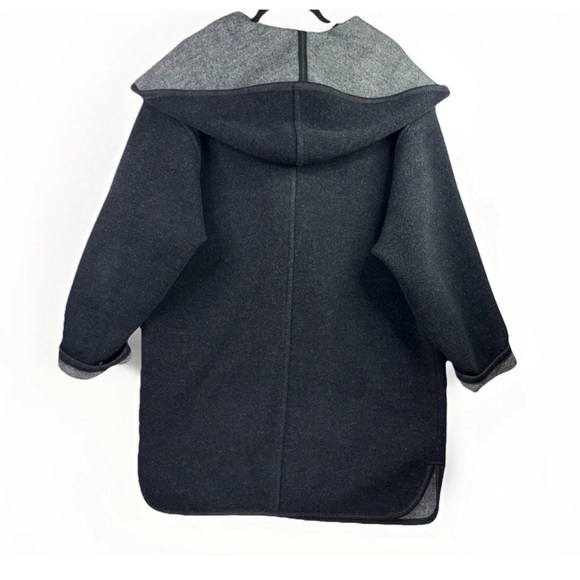 Giesswein Austrian Boiled Wool Hooded Coat Size 36 Gray Black Double Breasted - Picture 3 of 10
